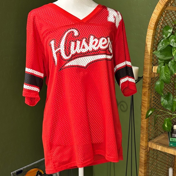 Nebraska Huskers Football Women’s Jersey Red White and Black NE Cornhusker Top - Picture 1 of 9